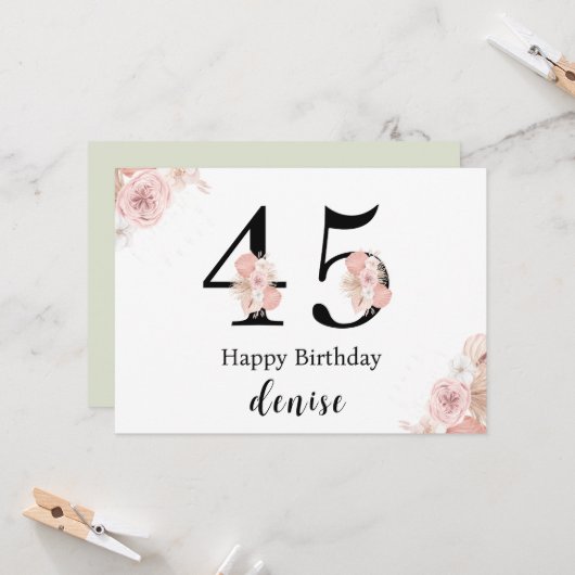Personalized Happy 45th Birthday カード (正面/裏面インサイチュ)