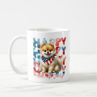 Personalized Happy 4th of July Pomeranian  コーヒーマグカップ