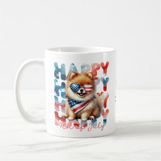 Personalized Happy 4th of July Pomeranian  コーヒーマグカップ