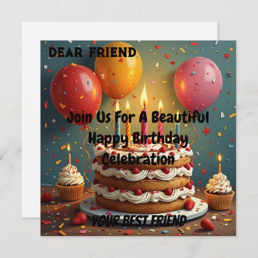  Personalized Happy Birthday Anniversary  招待状 (正面/裏面)