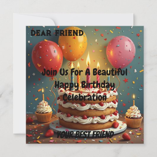  Personalized Happy Birthday Anniversary  招待状 (正面)