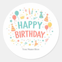 Personalized Happy Birthday Custom Party Stickers