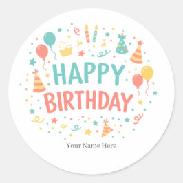 Personalized Happy Birthday Custom Party Stickers ラウンドシール