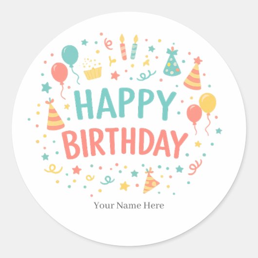 Personalized Happy Birthday Custom Party Stickers ラウンドシール (正面)