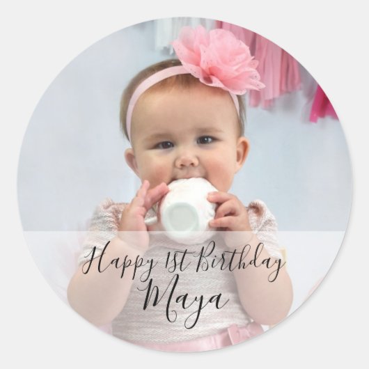 Personalized Happy Birthday Custom Photo Stickers ラウンドシール (正面)