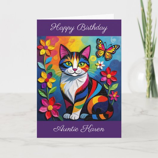 Personalized Happy Birthday for Her | Cute Cat カード (正面)