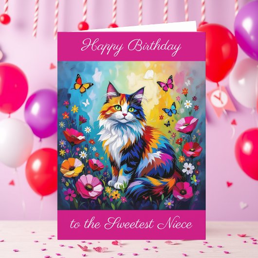 Personalized Happy Birthday for Niece Cute Cat   カード