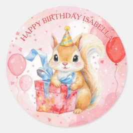 Personalized Happy Birthday Girl's Squirrel  ラウンドシール