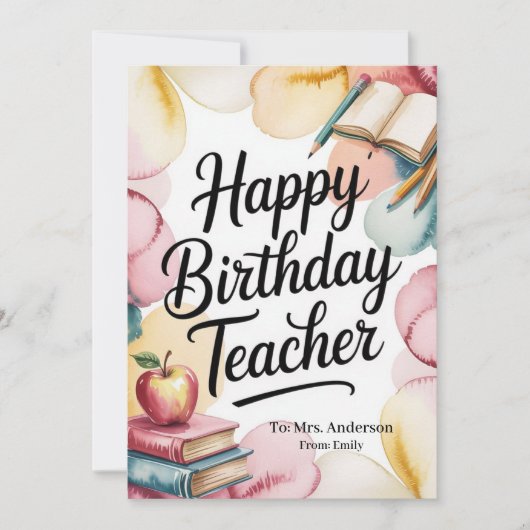 Personalized Happy Birthday Teacher カード (正面)