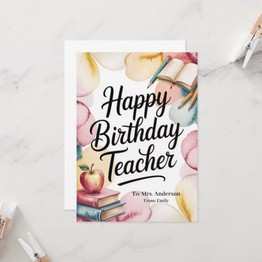 Personalized Happy Birthday Teacher カード (正面/裏面インサイチュ)