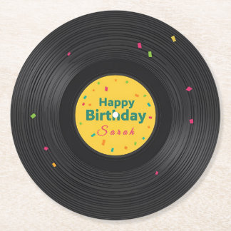 Personalized Happy Birthday Vinyl Record  ラウンドペーパーコースター
