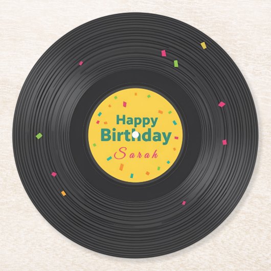Personalized Happy Birthday Vinyl Record  ラウンドペーパーコースター (正面)