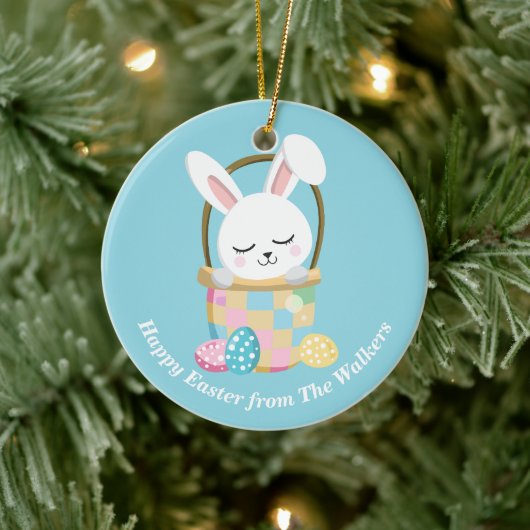 Personalized Happy Easter Bunny Baby Blue セラミックオーナメント (ツリー)