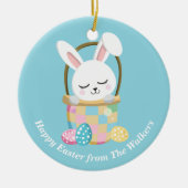 Personalized Happy Easter Bunny Baby Blue セラミックオーナメント (正面)