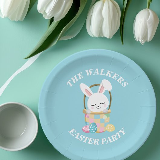 Personalized Happy Easter Bunny Baby Blue ペーパープレート