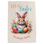 Personalized Happy Easter Bunny Eggs Family  ミディアムペーパーバッグ (裏面)