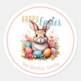 Personalized Happy Easter Bunny Eggs Family  ラウンドシール