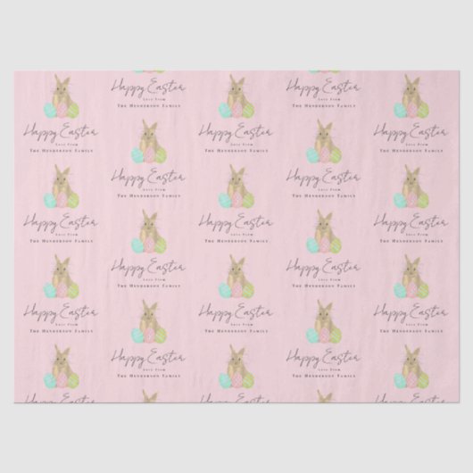 Personalized Happy Easter Bunny Watercolor Pink 薄葉紙 (正面)
