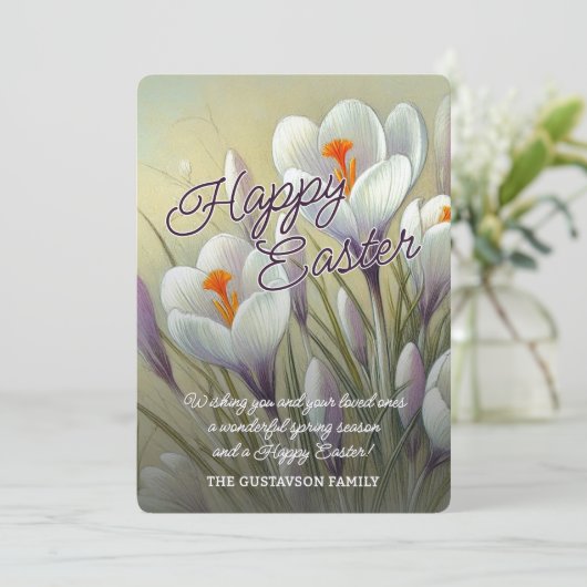 Personalized Happy Easter Crocus Floral Card シーズンカード (スタンド正面)