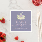 Personalized Happy Easter Cute Bunny Floral Purple スタンダードカクテルナプキン (インサイチュ)