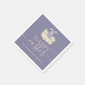 Personalized Happy Easter Cute Bunny Floral Purple スタンダードカクテルナプキン (角)