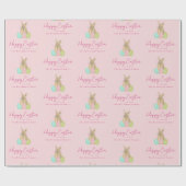 Personalized Happy Easter Cute Bunny Pink ラッピングペーパー (フラット)