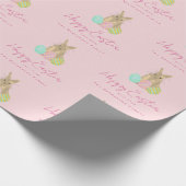 Personalized Happy Easter Cute Bunny Pink ラッピングペーパー (角)