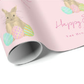 Personalized Happy Easter Cute Bunny Pink ラッピングペーパー (ロールコーナー)