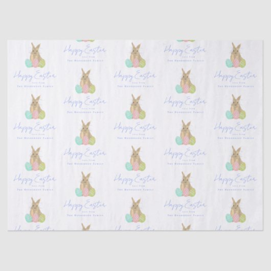 Personalized Happy Easter Cute Bunny Watercolor 薄葉紙 (正面)