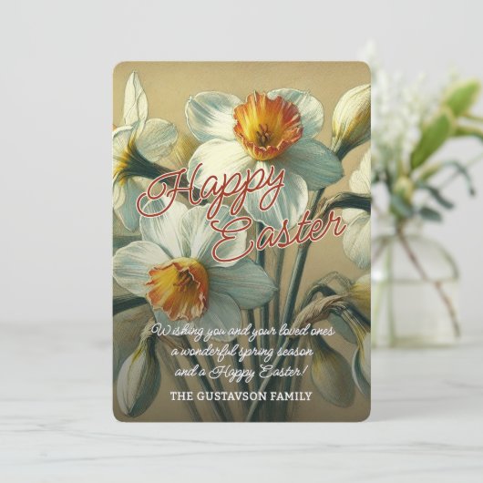 Personalized Happy Easter Daffodil Floral Card シーズンカード (スタンド正面)