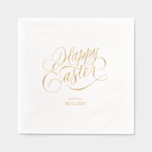 Personalized Happy Easter Elegant Typography 箔ナプキン (正面)