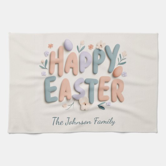 Personalized Happy Easter Family Kitchen Towel キッチンタオル (横)