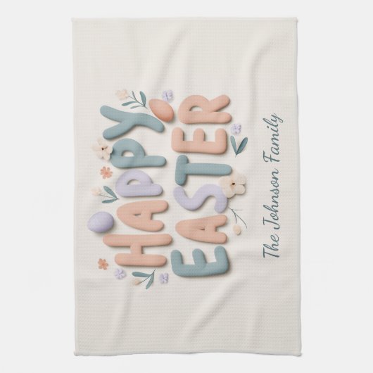 Personalized Happy Easter Family Kitchen Towel キッチンタオル (縦)