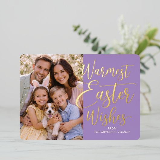 Personalized Happy Easter Family Photo Gold 箔シーズンカード (立ち正面)