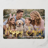Personalized Happy Easter Family Photo Gold 箔シーズンカード (正面)