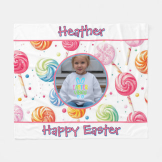 Personalized Happy Easter Lollipop Candy Photo フリースブランケット