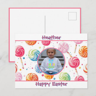 Personalized Happy Easter Lollipop Candy Photo ポストカード