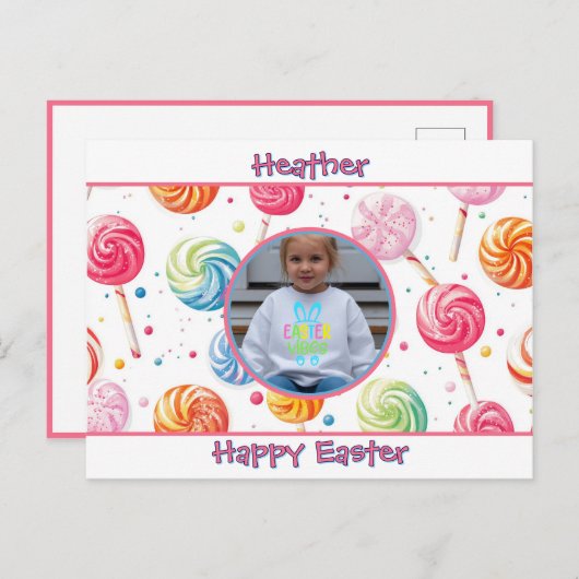 Personalized Happy Easter Lollipop Candy Photo ポストカード (正面/裏面)