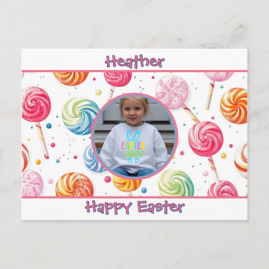 Personalized Happy Easter Lollipop Candy Photo ポストカード (正面)