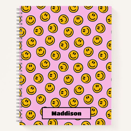 Personalized Happy Face Pastel Preppy Notebook ノートブック (正面)