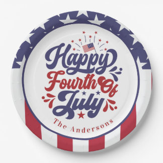 Personalized Happy Fourth Of July Patriotic  ペーパープレート