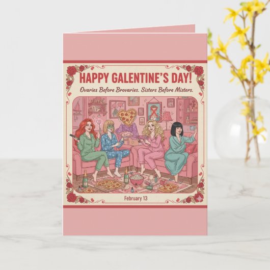 Personalized Happy Galentine's Day Pizza Card カード (黄色い花)