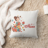 Personalized Happy Girl Floral Messy Bun Name クッション (ブランケット)