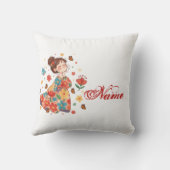 Personalized Happy Girl Floral Messy Bun Name クッション (裏面)