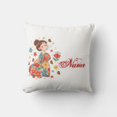 Personalized Happy Girl Floral Messy Bun Name クッション (正面)