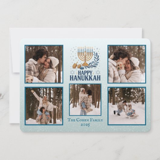 Personalized Happy Hanukkah Card with 5 Photos シーズンカード (正面)