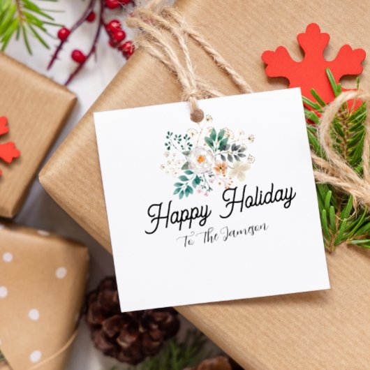 personalized happy holiday green flower christmas フェイバータグ