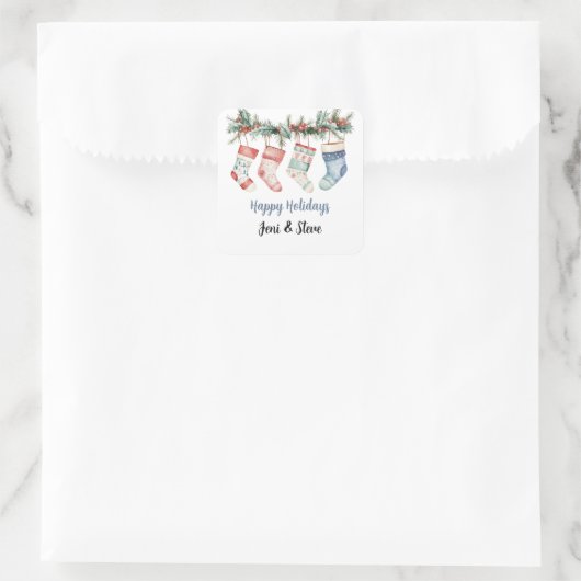 Personalized Happy Holidays Christmas Stocking  スクエアシール (バッグ)