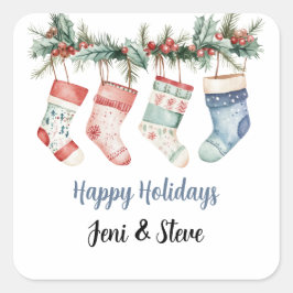 Personalized Happy Holidays Christmas Stocking  スクエアシール
