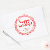 Personalized Happy Holidays Wreath Red and White ラウンドシール (封筒)